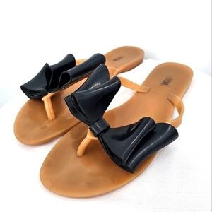 Melissa‎ Nude HARMONIC BOW III sandals black bow flat flip flops Size 6.5